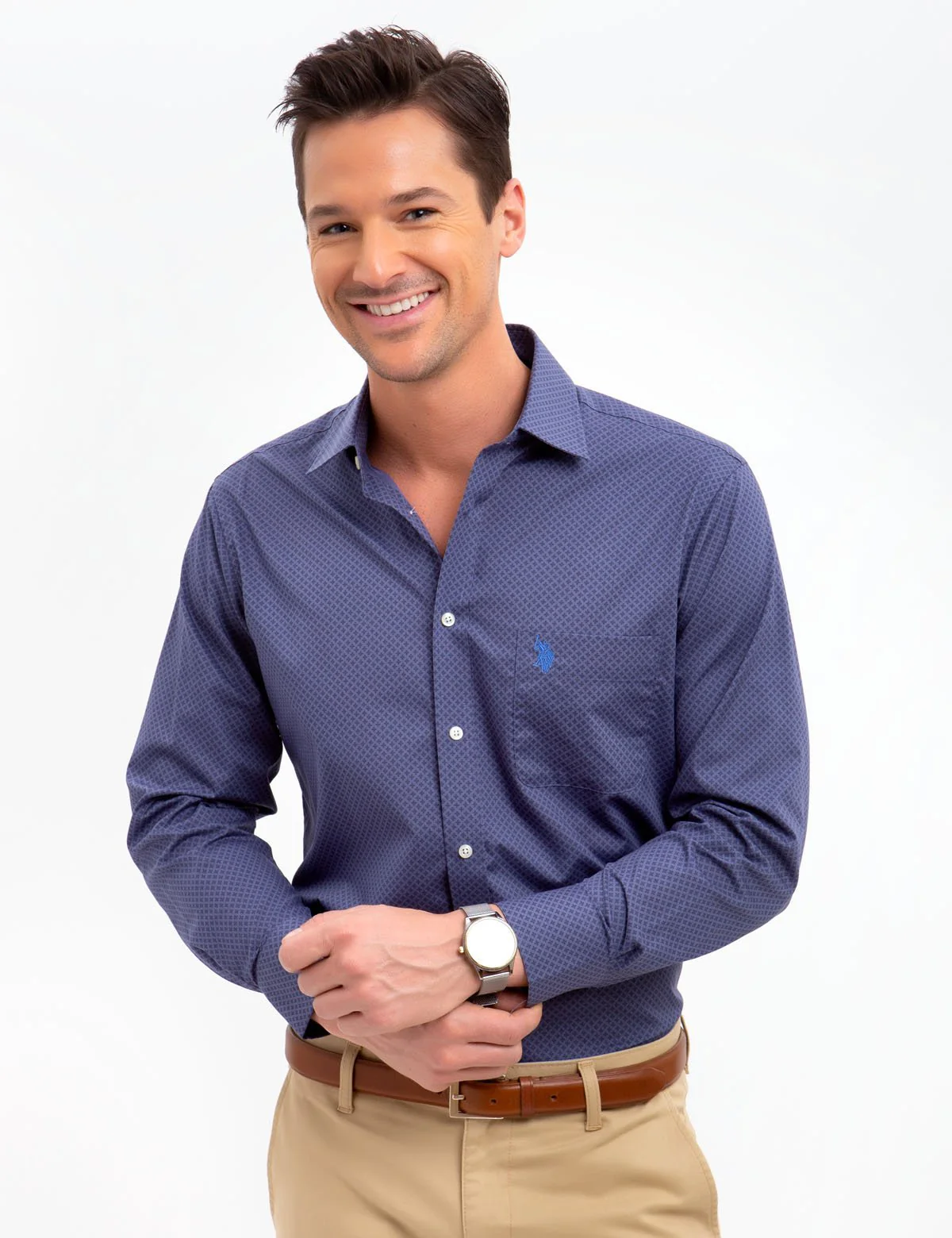 SPREAD COLLAR PRINTED DRESS SHIRT