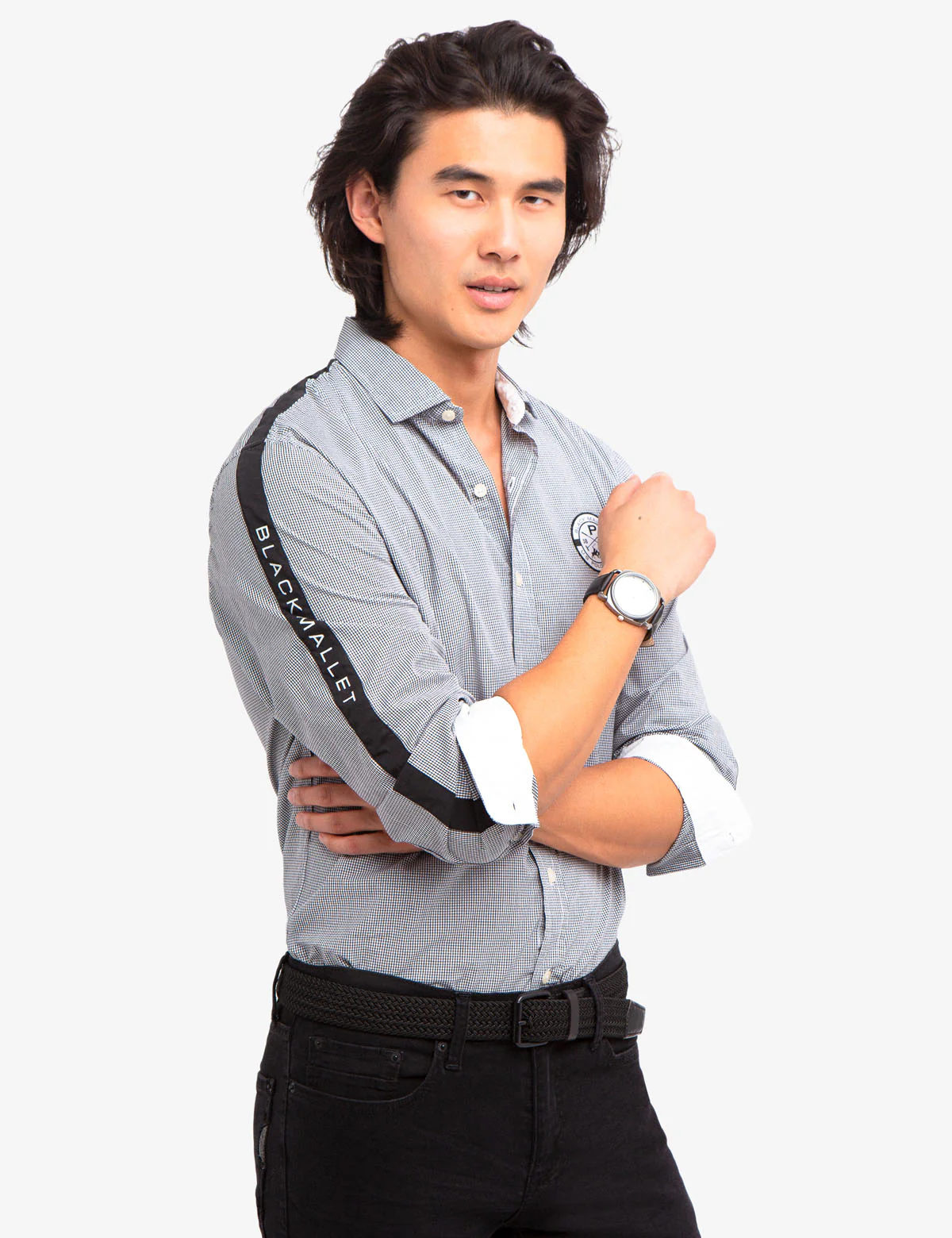 28270-black-mallet-mini-check-side-stripe-shirt-1.webp BLACK MALLET MINI CHECK SIDE STRIPE SHIRT
