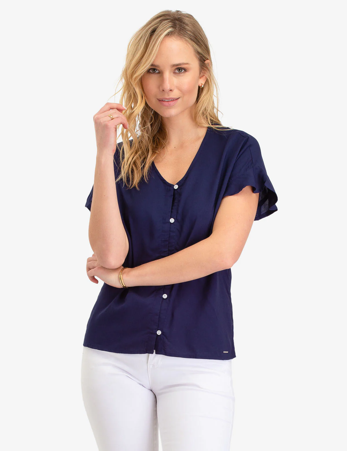 RUFFLE SLEEVE TIE FRONT TOP