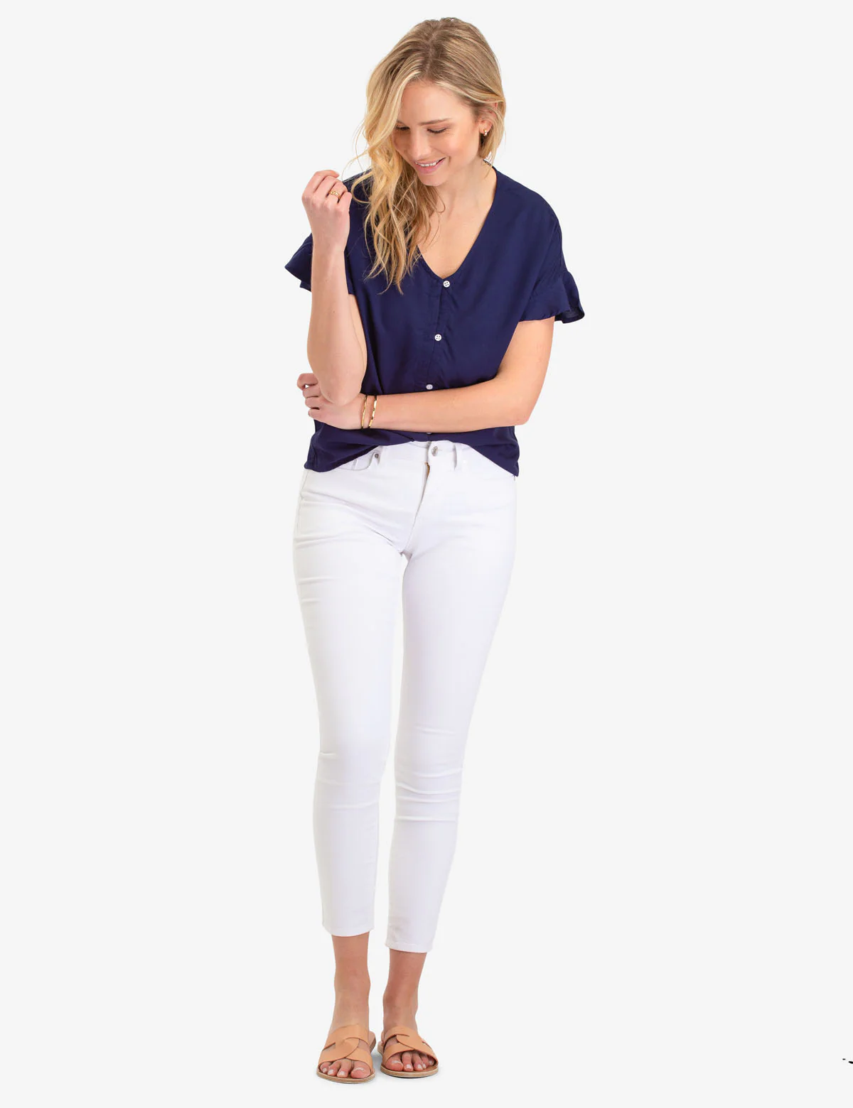 RUFFLE SLEEVE TIE FRONT TOP