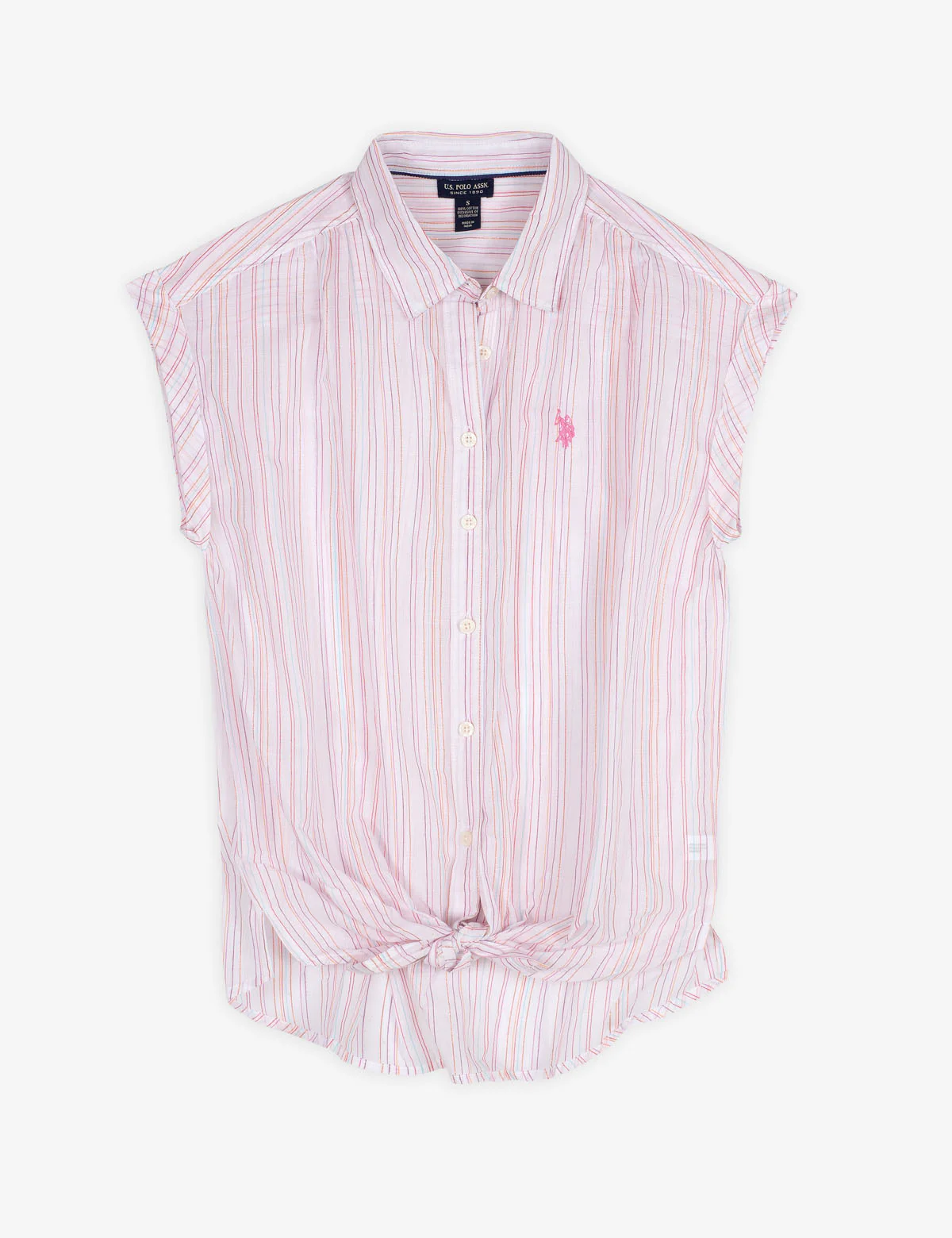 STRIPED TIE FRONT POPLIN SHIRT