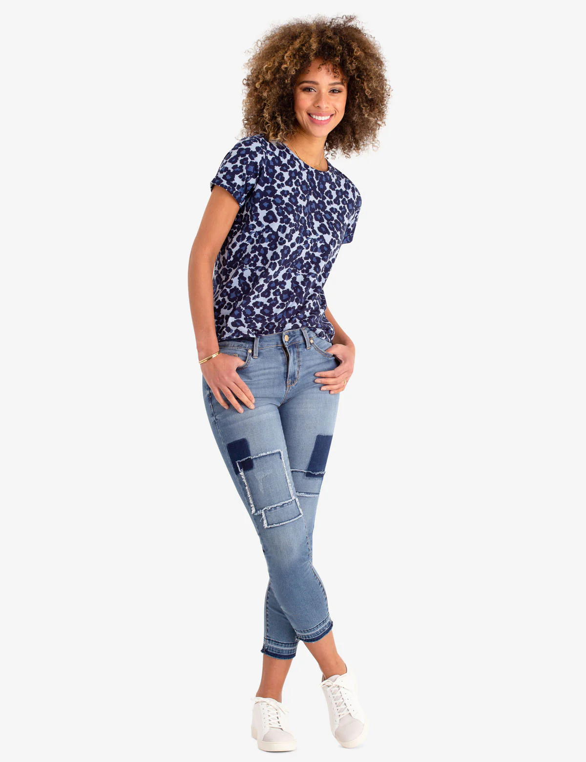 MID RISE SHORT SUPER SKINNY PATCHED JEANS
