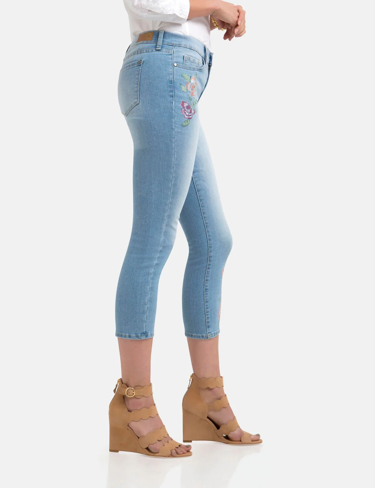 STRETCH FLORAL SKINNY FIT CROP JEANS
