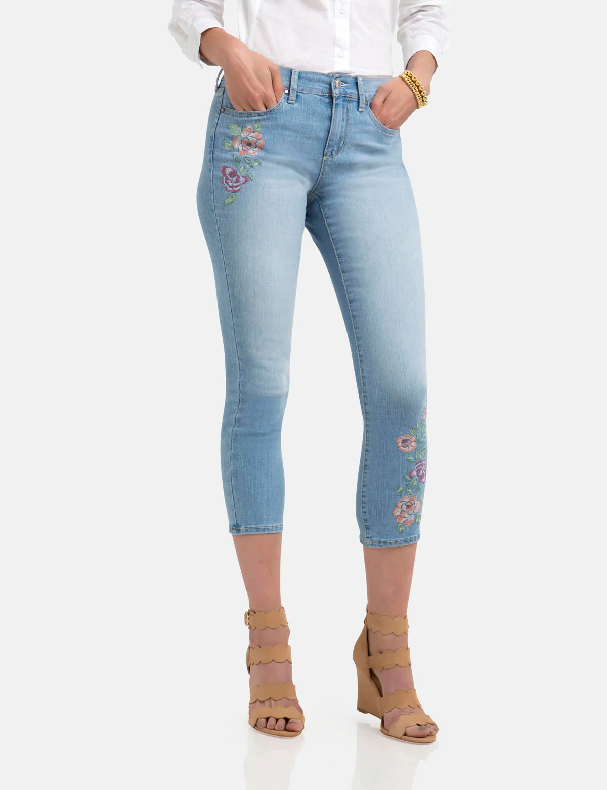 STRETCH FLORAL SKINNY FIT CROP JEANS