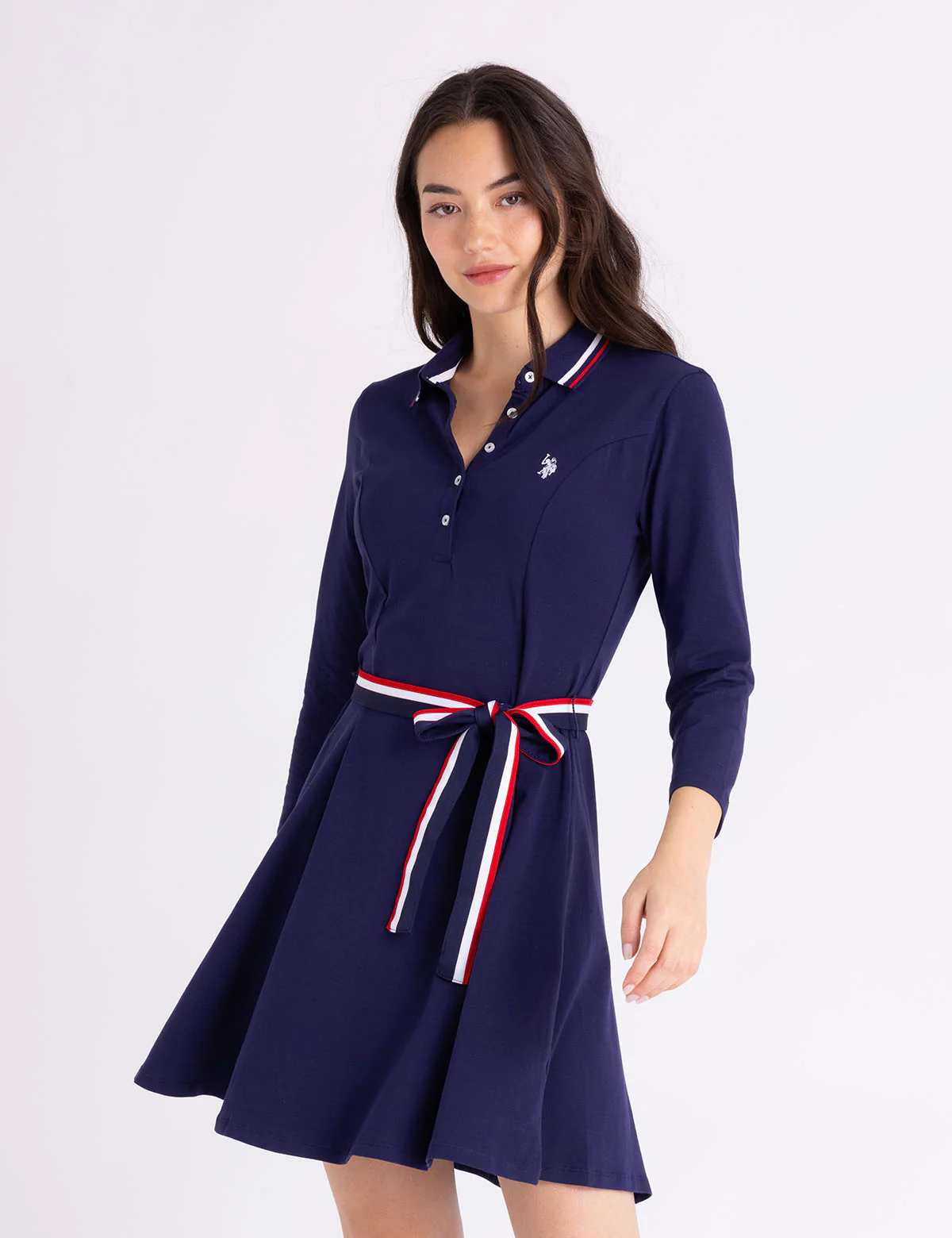 6099-3-4-sleeve-signature-stripe-swing-dress-1.webp 3/4 SLEEVE SIGNATURE STRIPE SWING DRESS