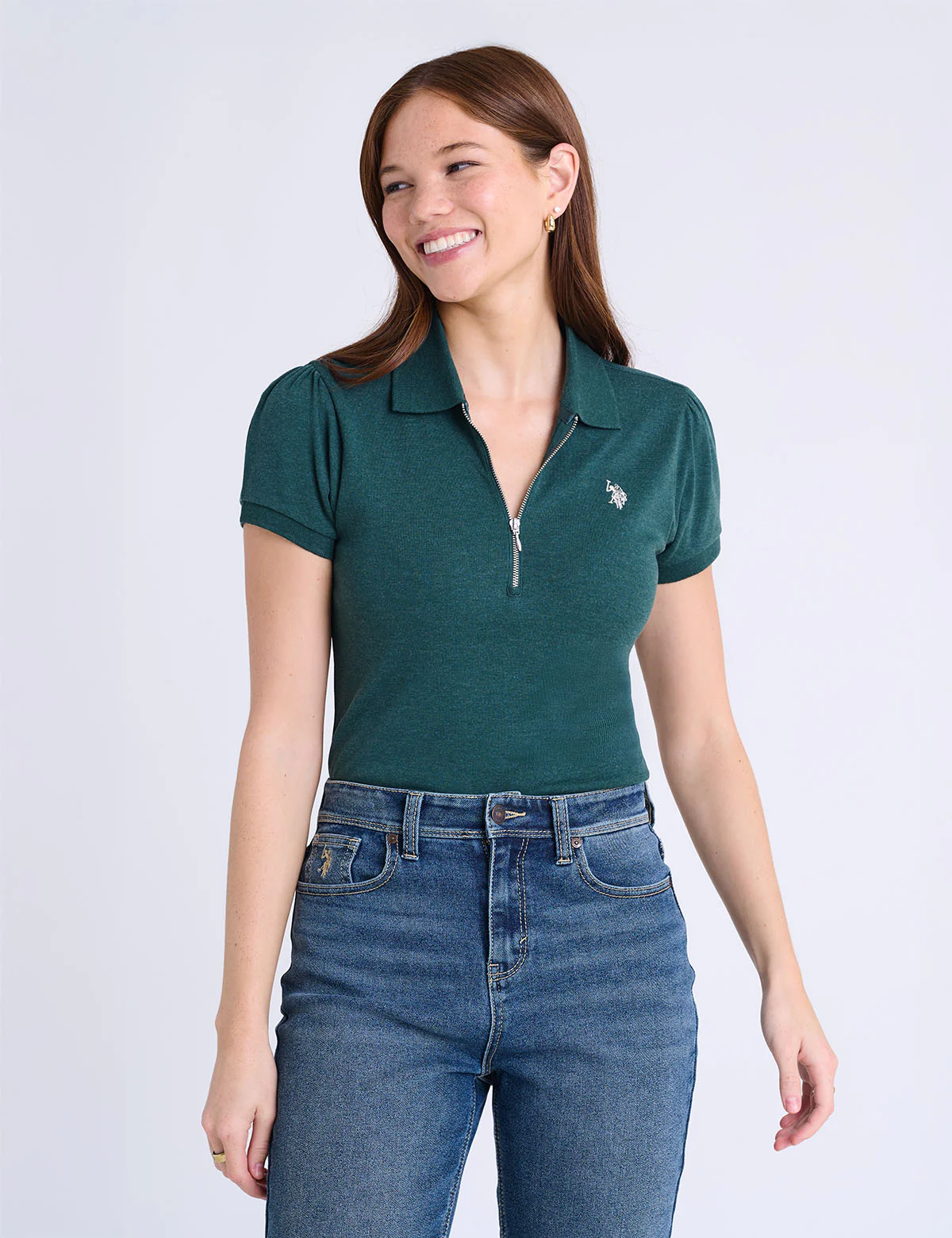 727-half-zip-puff-sleeve-heather-polo-shirt-11.webp HALF ZIP PUFF SLEEVE HEATHER POLO SHIRT