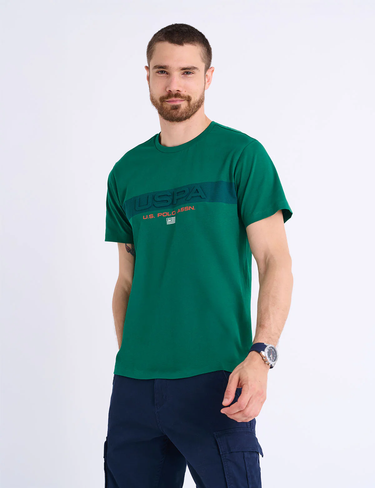 EMBOSSED USPA STRIPE JERSEY T-SHIRT