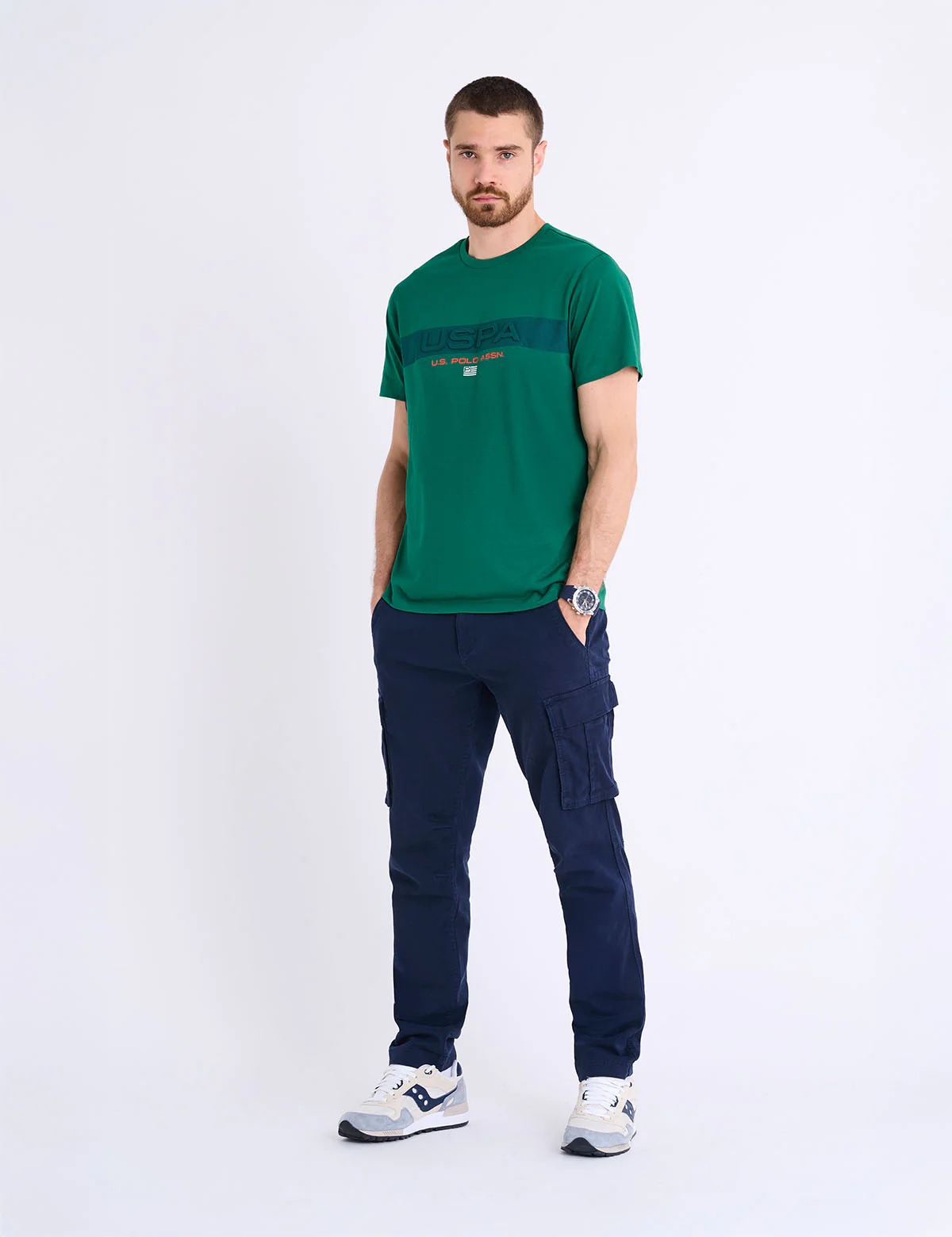 EMBOSSED USPA STRIPE JERSEY T-SHIRT