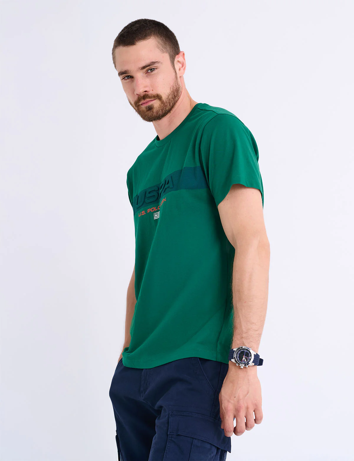 EMBOSSED USPA STRIPE JERSEY T-SHIRT