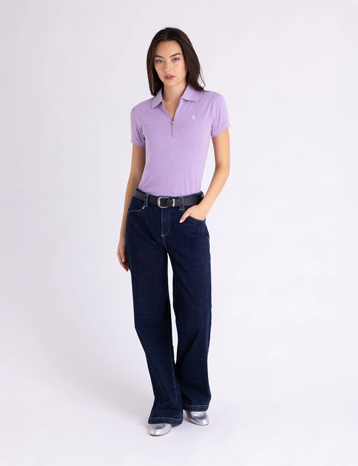9371-half-zip-puff-sleeve-heather-polo-shirt-2.webp HALF ZIP PUFF SLEEVE HEATHER POLO SHIRT