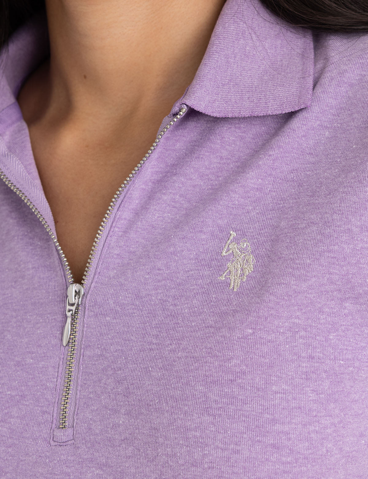 9371-half-zip-puff-sleeve-heather-polo-shirt-3.jpg HALF ZIP PUFF SLEEVE HEATHER POLO SHIRT