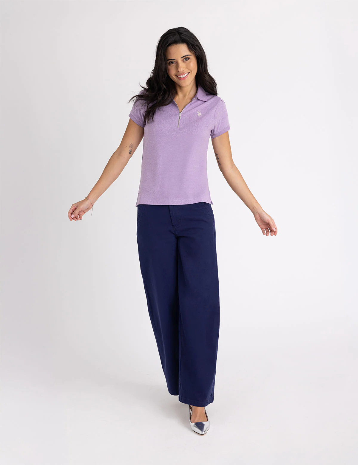 9371-half-zip-puff-sleeve-heather-polo-shirt-4.webp HALF ZIP PUFF SLEEVE HEATHER POLO SHIRT