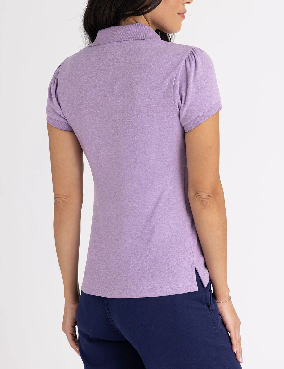 9371-half-zip-puff-sleeve-heather-polo-shirt-5.webp HALF ZIP PUFF SLEEVE HEATHER POLO SHIRT