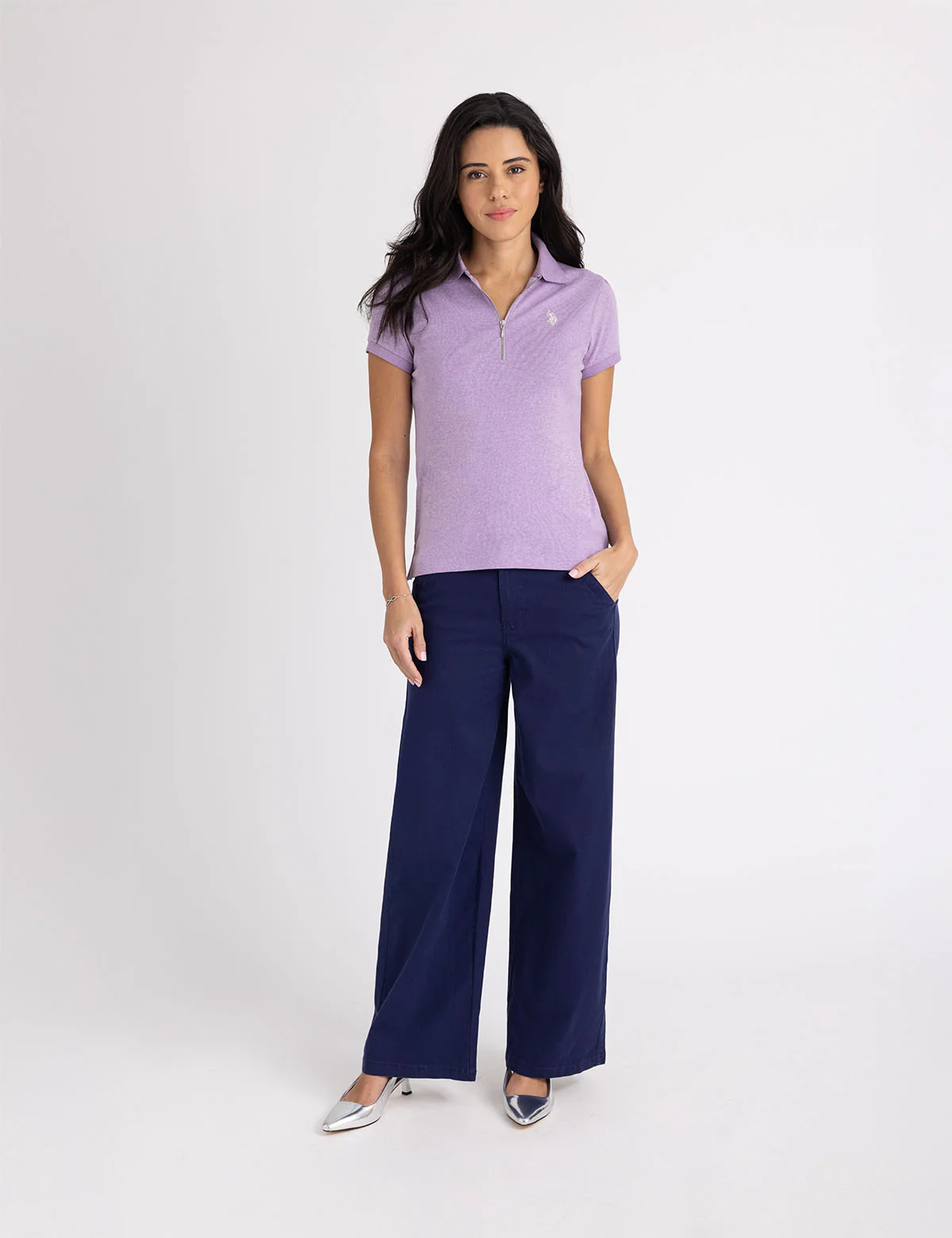 9371-half-zip-puff-sleeve-heather-polo-shirt-6.webp HALF ZIP PUFF SLEEVE HEATHER POLO SHIRT