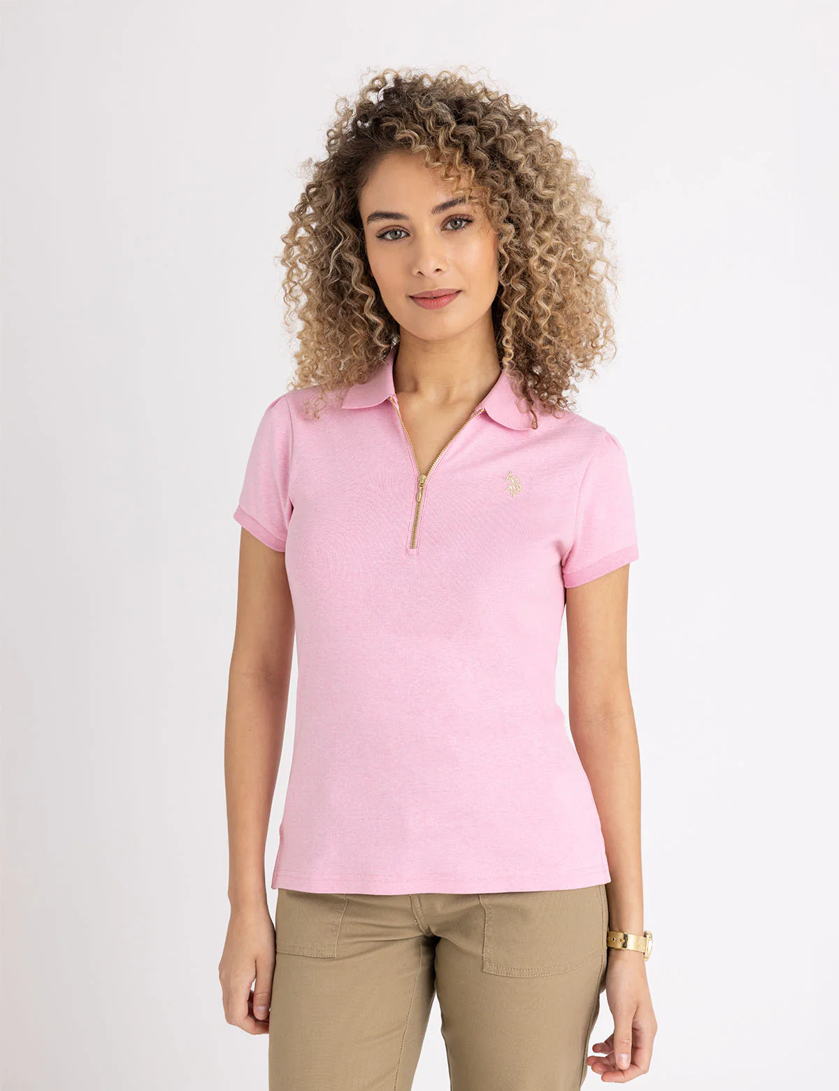 9371-half-zip-puff-sleeve-heather-polo-shirt-7.webp HALF ZIP PUFF SLEEVE HEATHER POLO SHIRT
