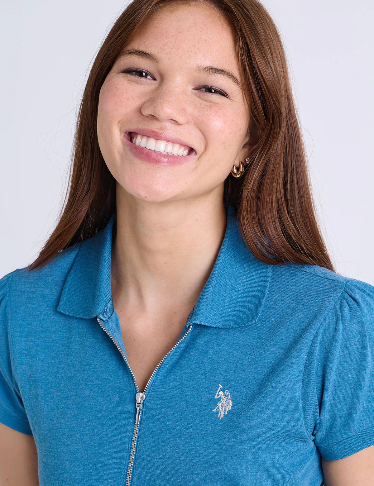 9504-half-zip-puff-sleeve-heather-polo-shirt-3.webp HALF ZIP PUFF SLEEVE HEATHER POLO SHIRT
