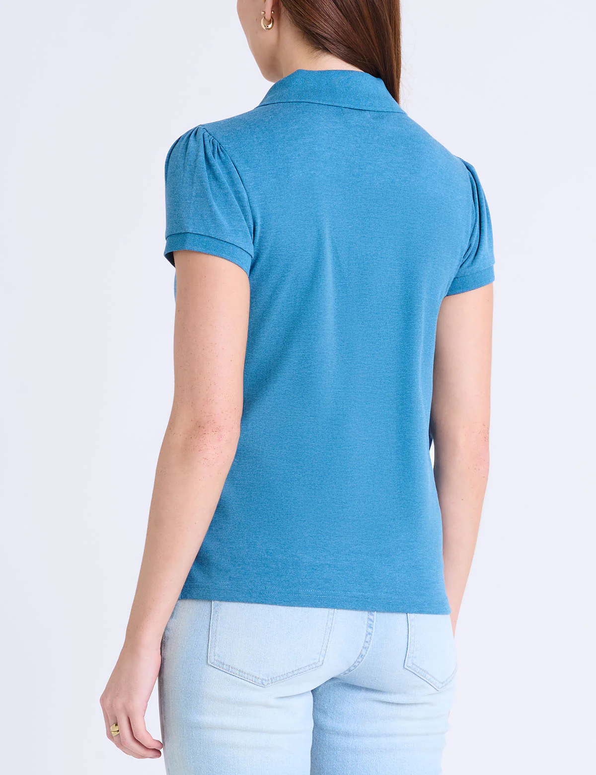 9504-half-zip-puff-sleeve-heather-polo-shirt-4.webp HALF ZIP PUFF SLEEVE HEATHER POLO SHIRT