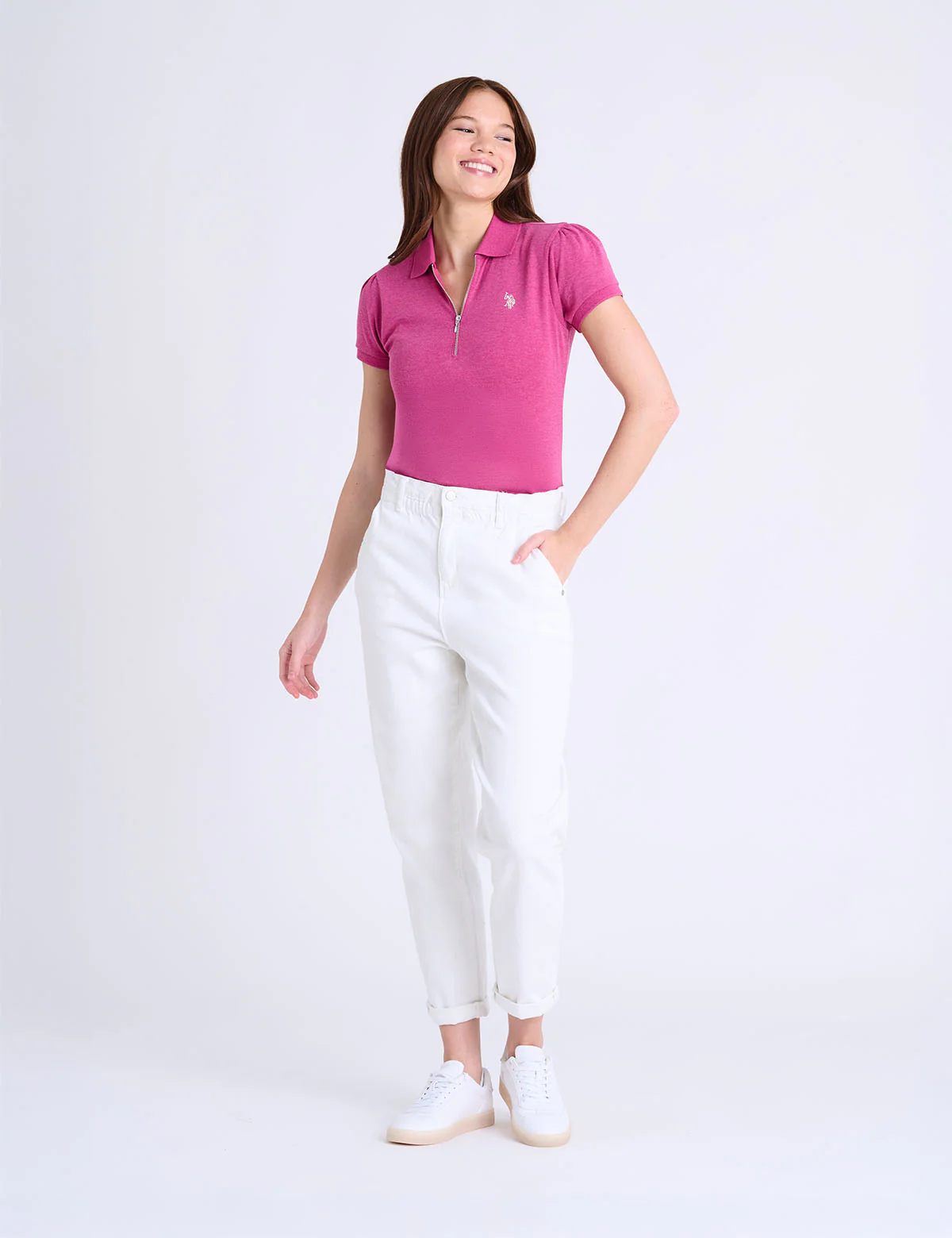 9504-half-zip-puff-sleeve-heather-polo-shirt-7.webp HALF ZIP PUFF SLEEVE HEATHER POLO SHIRT